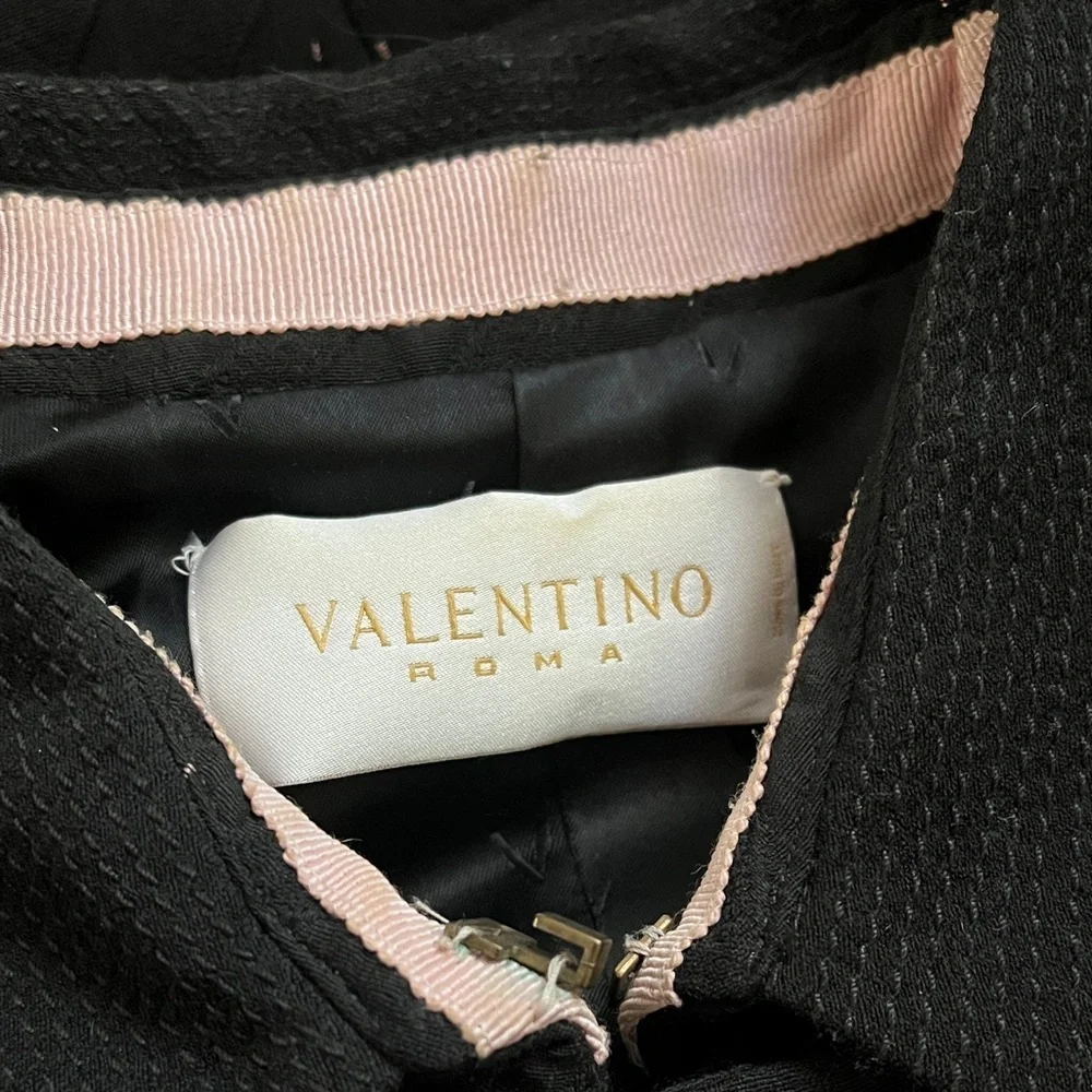Valentino Sz 16 / 50 Wool Acetate Black Blush Pink Dot Snap Closure Jacket